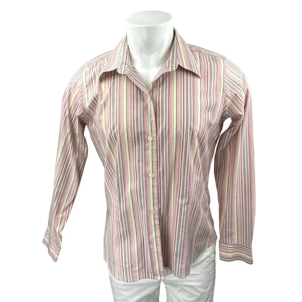 Eddie Bauer Men's Pink Striped Long Sleeve Stretch Button Down Shirt Top Size L